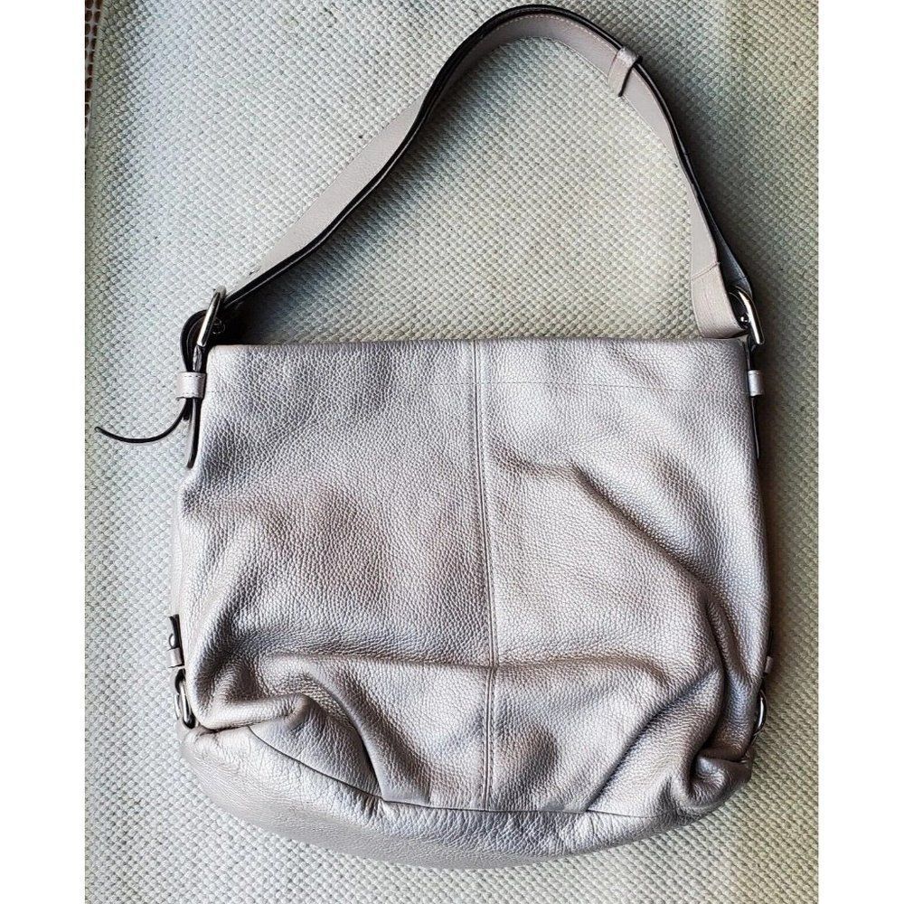Coach F15064 Metallic Silver Leather Duffle Hobo Satchel Shoulder Purse Hand Bag - Picture 3 of 10